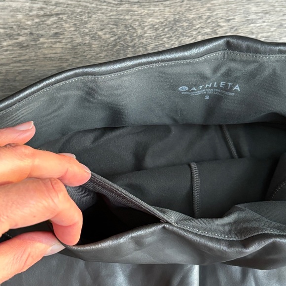 Athleta All Over Gleam Tight Leggings Pants Faux Leather High Rise Arbor Olive S - Picture 7 of 12